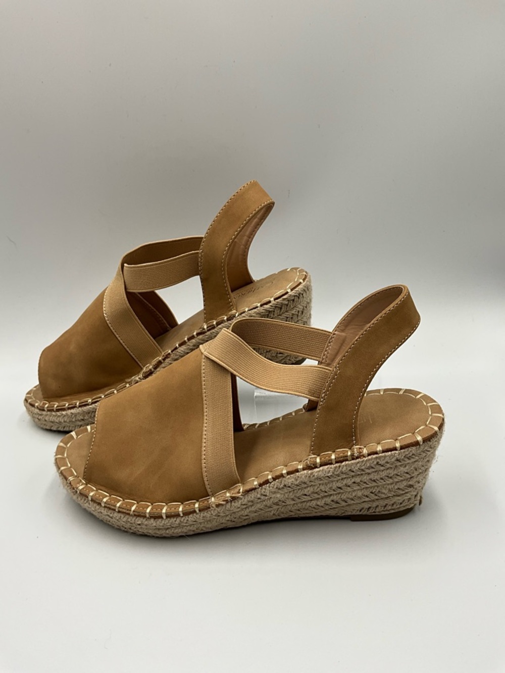 Catherines Sandals Size 8.5 Tan Espadrille Wedge Sandals
